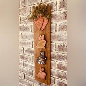Hand crafted wall art home decor 3D bunnies & carrots Easter floral cottagecore